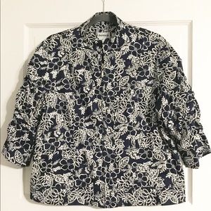 5/$25🔅Bonworth Navy/White Floral Zip-Up Jacket